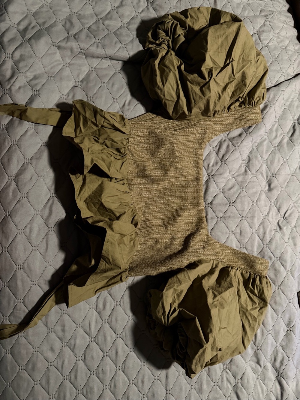 Smocked Olive Puff Sleeve Crop Top